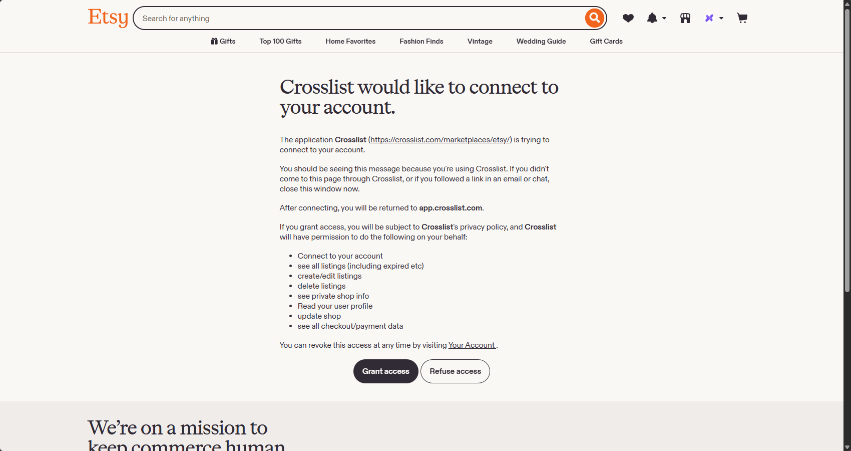 Connect Etsy