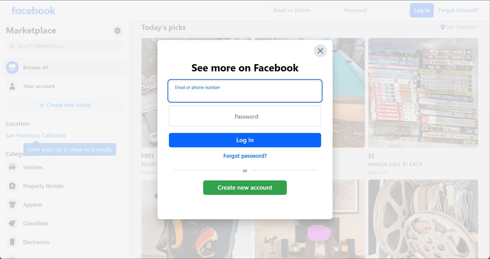 Login Facebook Marketplace