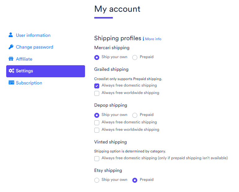 Shipping profiles