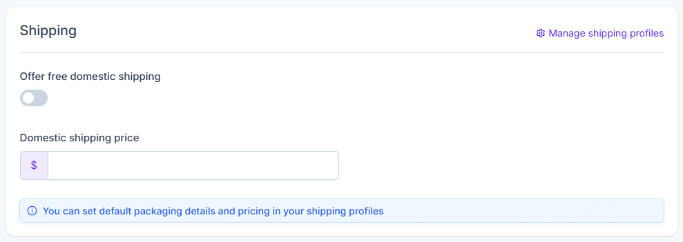 Domestic shipping price