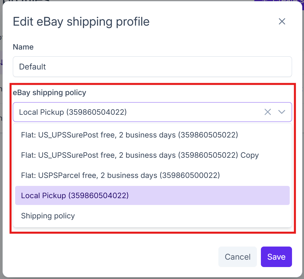 Choose eBay shipping profile