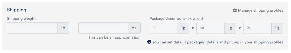 Shipping weight and dimensions