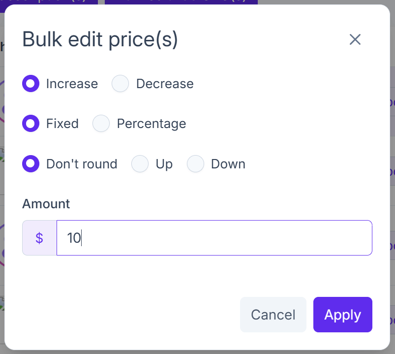 Bulk edit prices