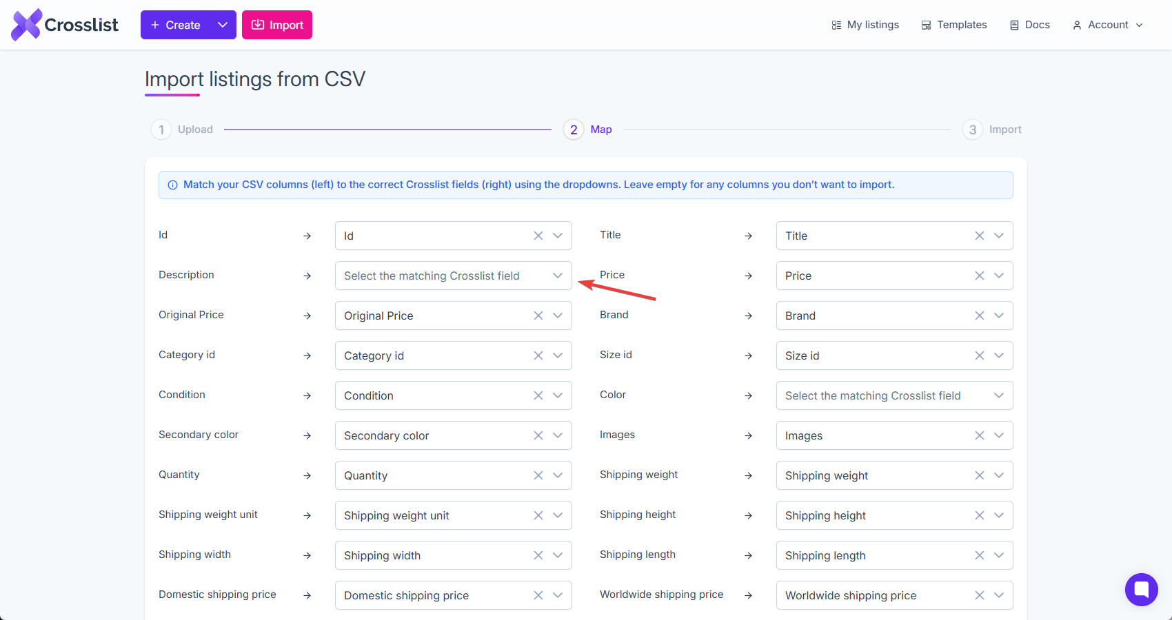 Map CSV columns