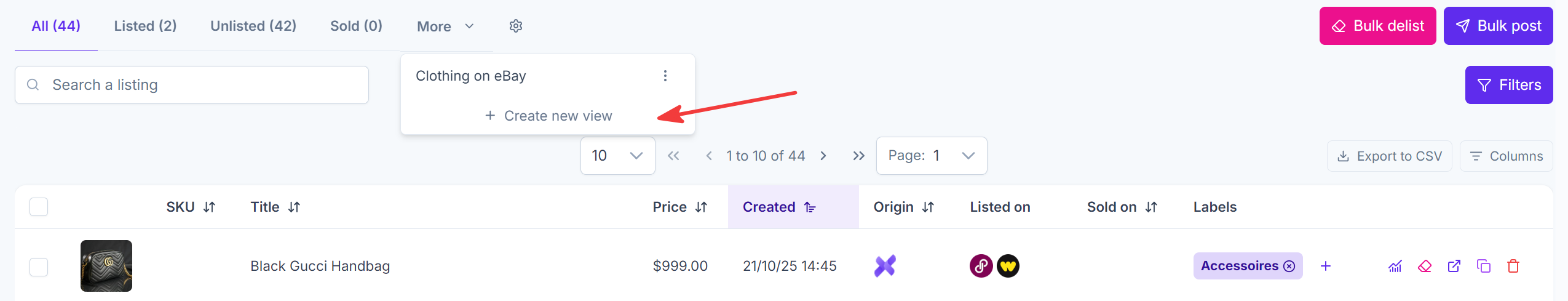 Create new view in the More menu