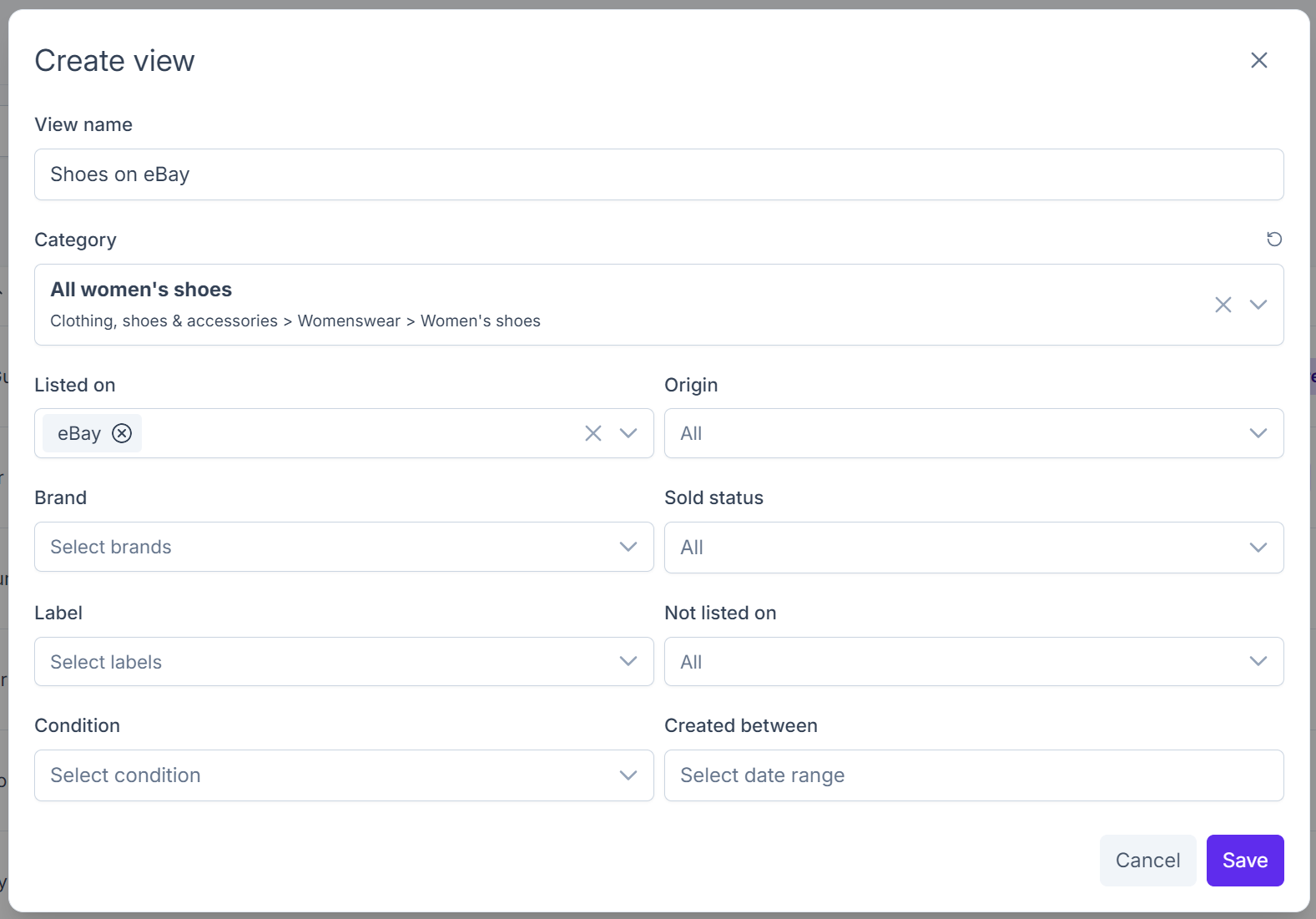Create view dialog