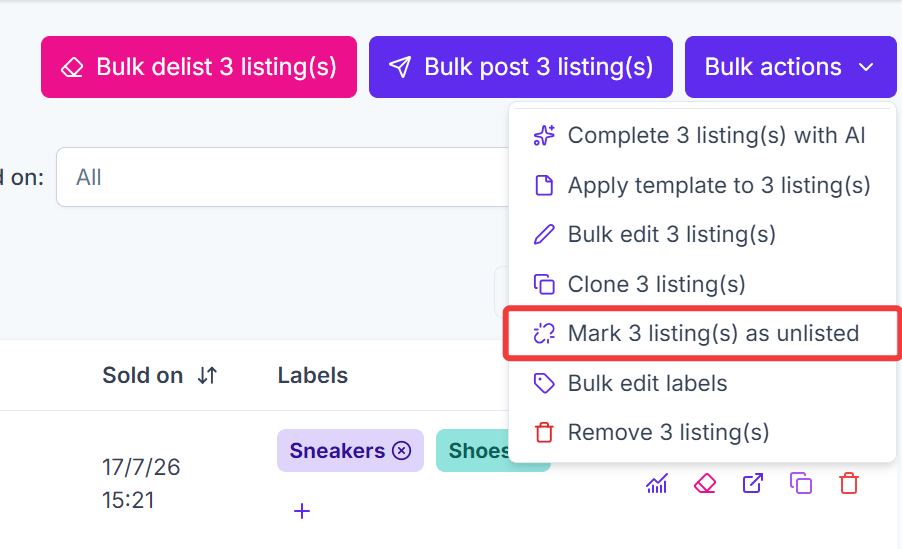 Mark as Unlisted Listing Detail