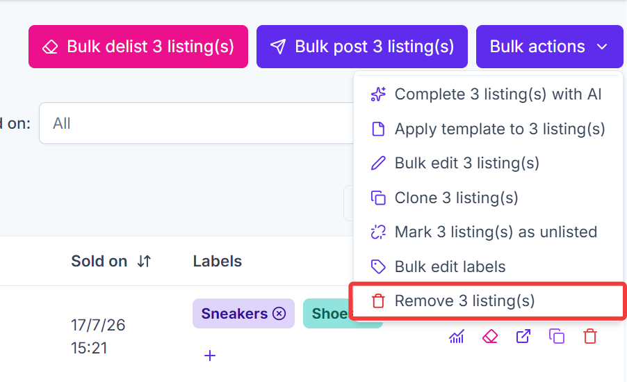 Bulk Remove Listings
