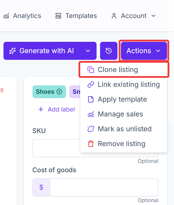 Clone Listing Listing Detail
