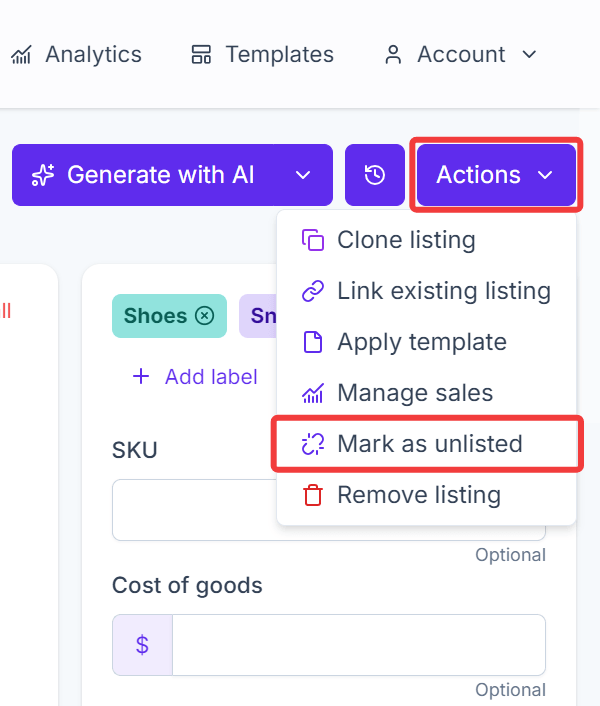 Mark as Unlisted Dashboard