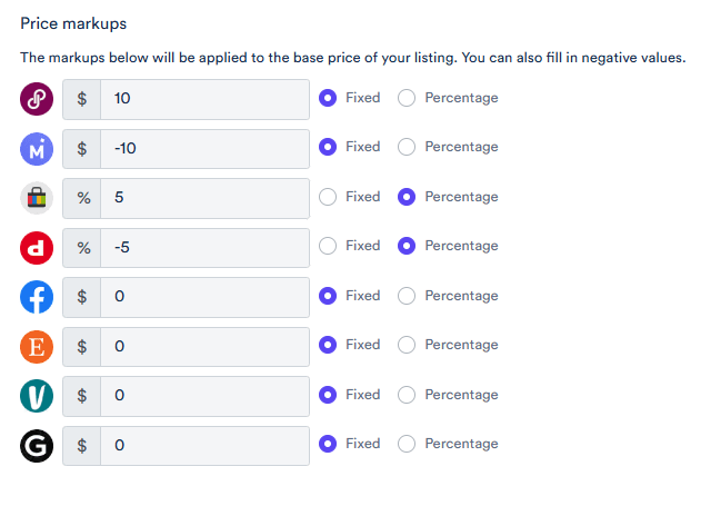 Price markup input