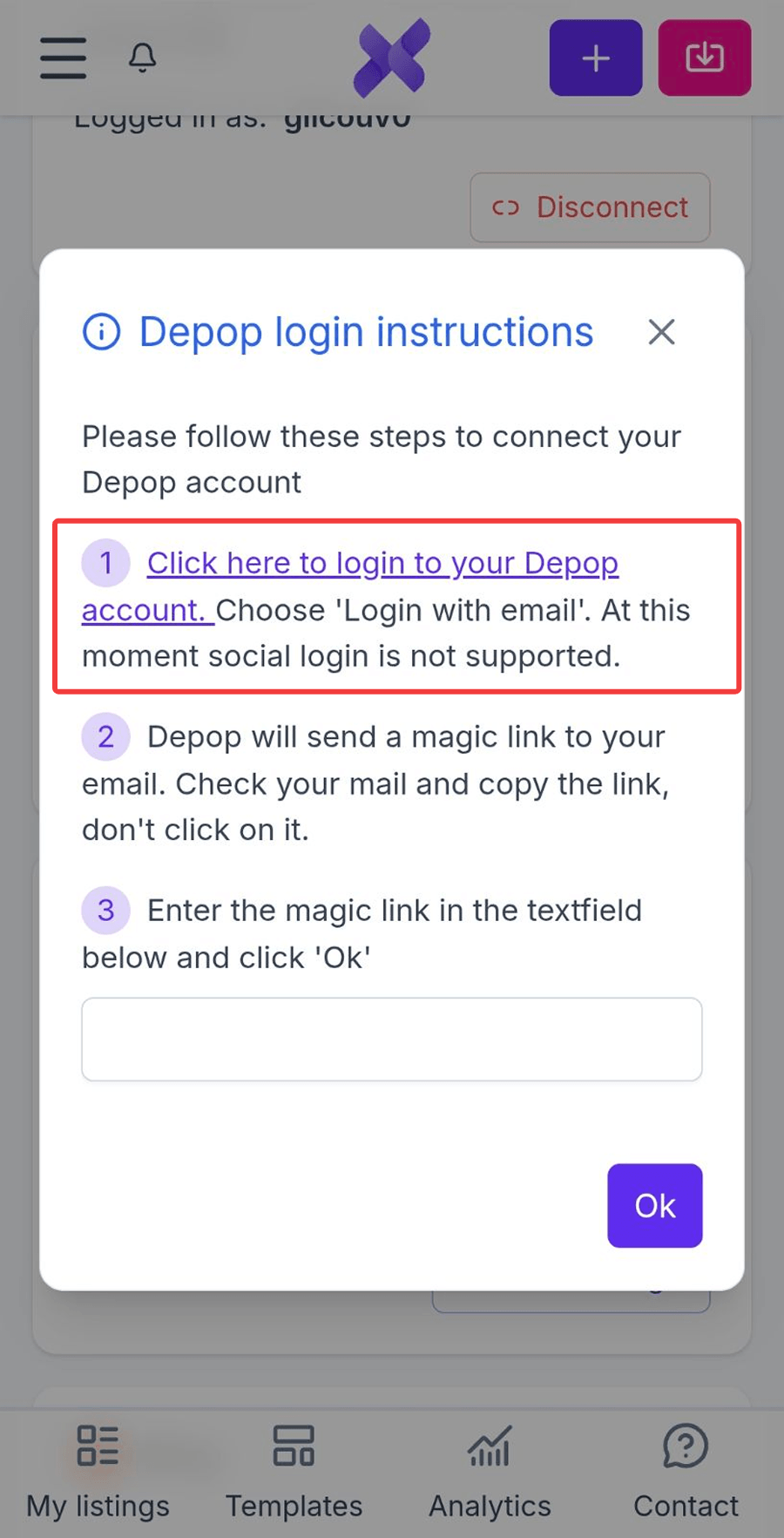 Depop Login Instructions