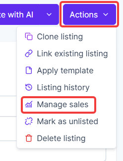 Manage sales button on listing detail