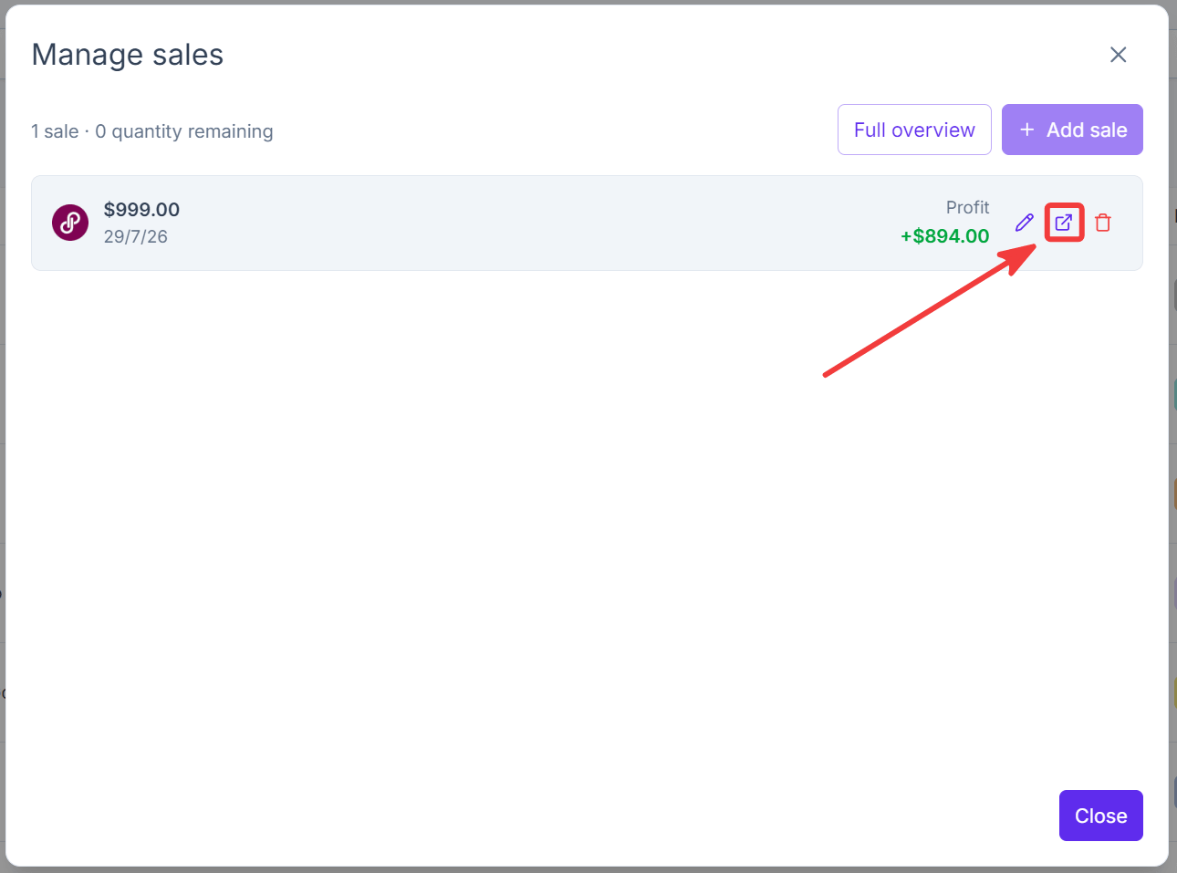 Manage Sales Modal with URL