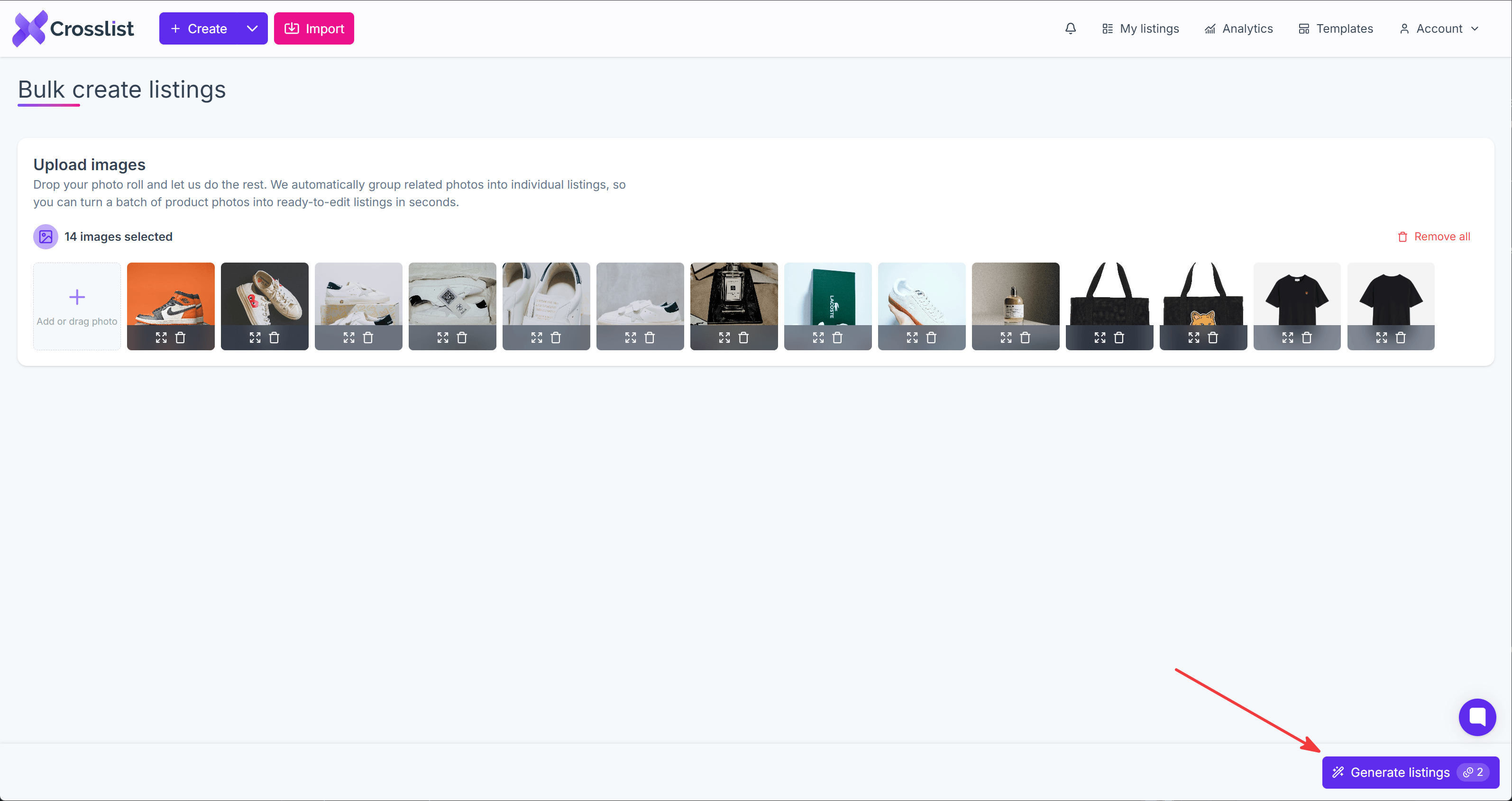 Uploading and grouping listings
